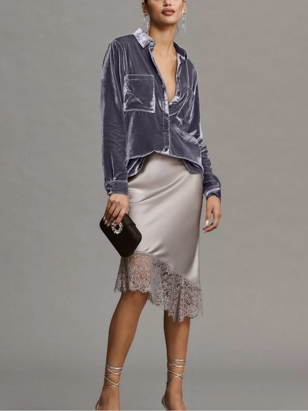 Anthropologie Pilcro Relaxed Velvet Button Down Shirt Gray Size S
